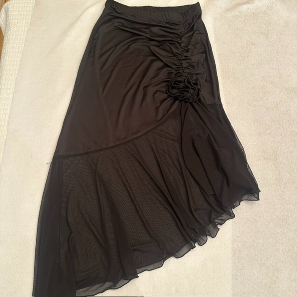 London Rose Black Ruched Rose Mesh Asymmetrical Skirt M Goth Whimsigoth Fairy